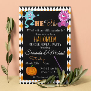 Invitation Halloween Genre Bébé Révélation Party Monster Oran