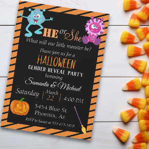 Invitation Halloween Genre Bébé Révélation Party Monster Oran