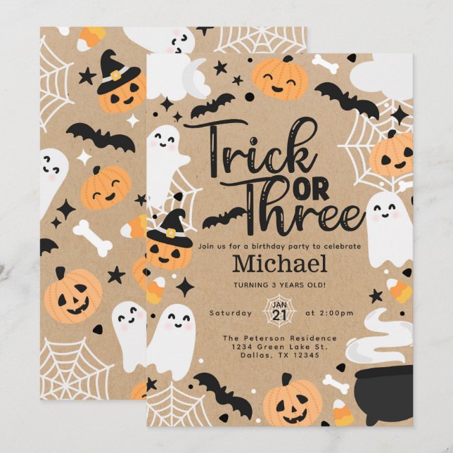 Invitation Halloween Ghost Citrouille 3ème fête d'anniversair (Devant / Derrière)