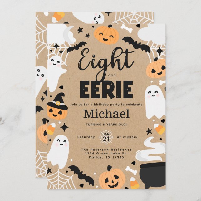 Invitation Halloween Ghost Citrouille 8e fête d'anniversaire (Devant / Derrière)