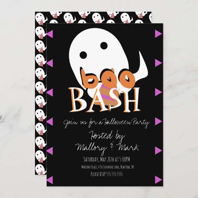 Invitation Halloween Ghost Costume Party Boo Bash (Devant / Derrière)