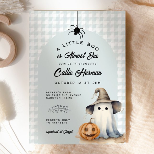 Invitation Halloween Ghost En vichy Baby shower Little Boo (Créateur téléchargé)
