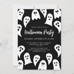 Invitation Halloween Ghost Party noir et blanc
