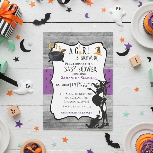 Invitation Halloween Girl brasse une Baby Shower Sorcière (Créateur téléchargé)