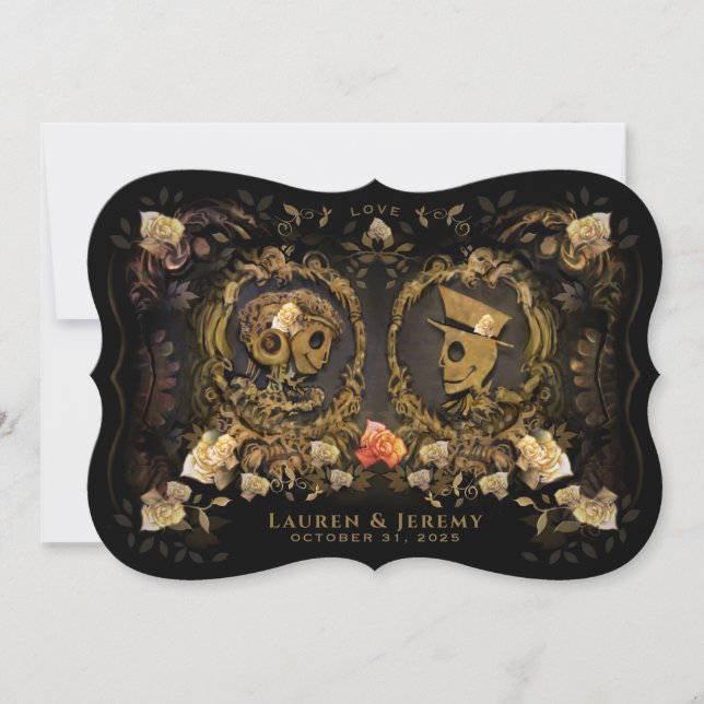Invitation Halloween Gold Elegance Skeleton Bracket ensemble  (Devant)