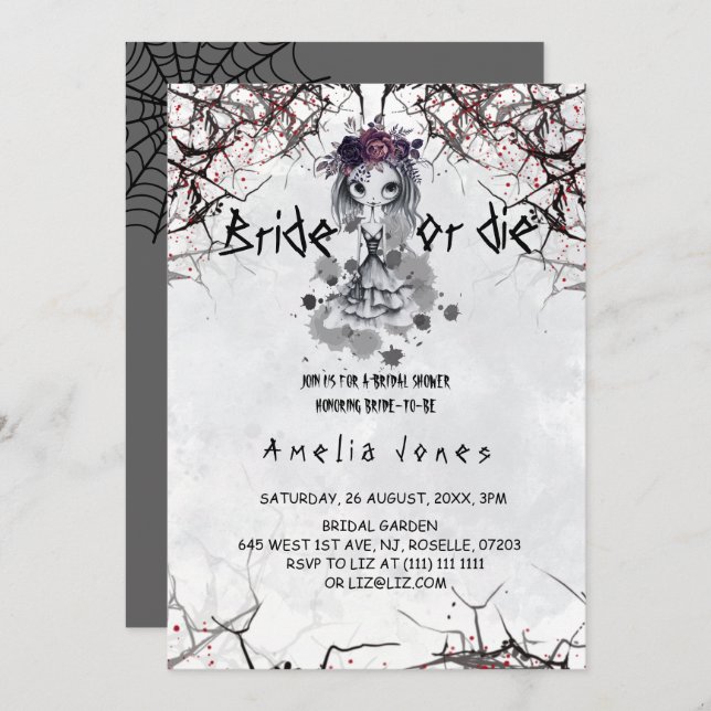 Invitation Halloween gothique Floral mignonne fille Fête des  (Devant / Derrière)