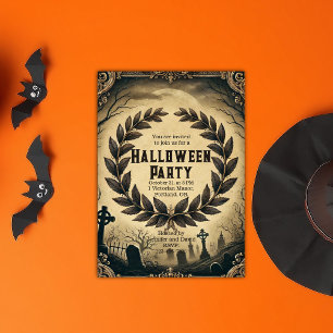 Invitation Halloween gothique foncé victorien Vintage Wreath