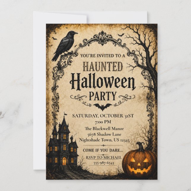 Invitation Halloween gothique vintage (Devant)