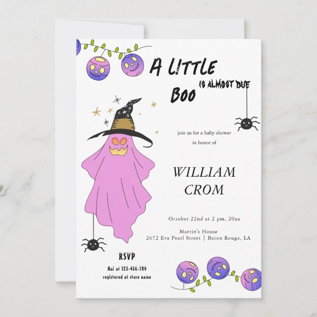 Invitation Halloween Gradient Ghost Crâne Garland Baby shower (Devant)
