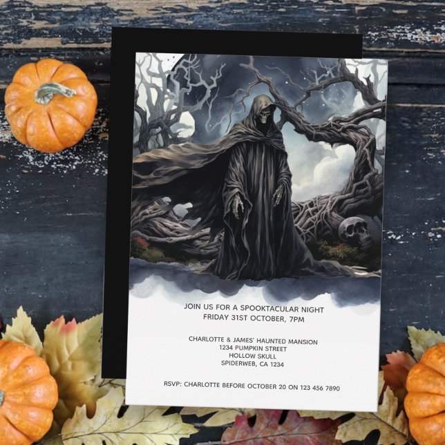 Invitation Halloween Grim Reaper (Halloween Grim Reaper Invitation from Ricaso. A spooky haunting scene ideal for your Hallows Eve)