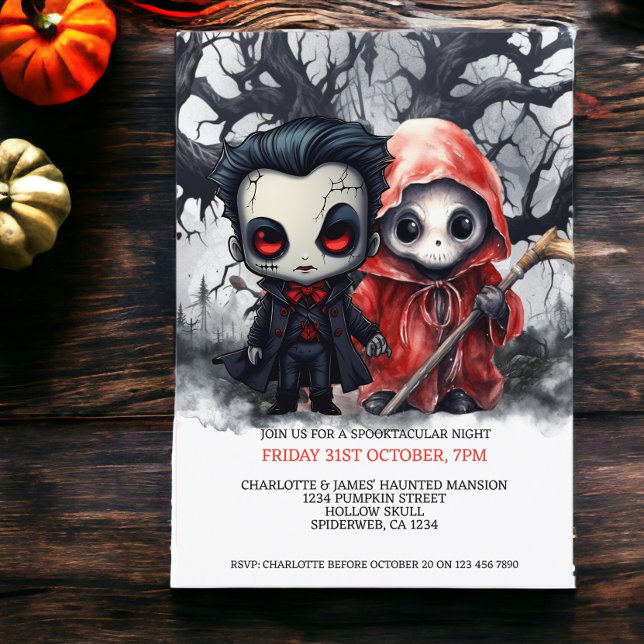 Invitation Halloween Grim Reaper et Vampire (Halloween Scary Grim Reaper and Vampire Invitations from Ricaso)