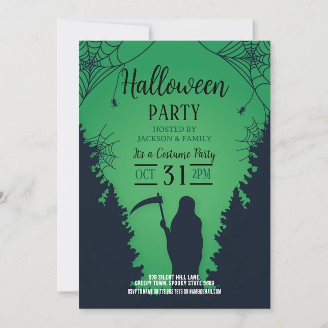 Invitation Halloween Grim Reaper Green Party Graveyard (Devant)