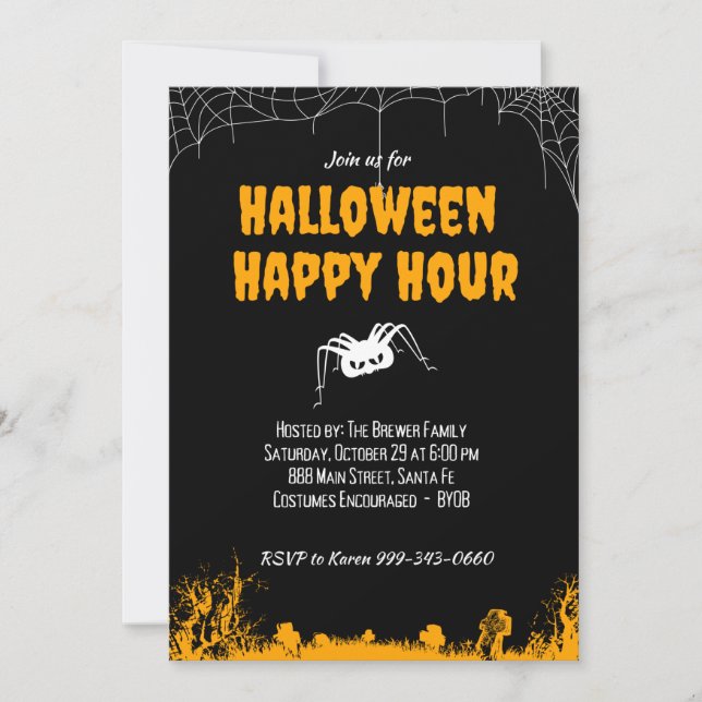 Invitation Halloween Happy Hour - Personnalisable (Devant)