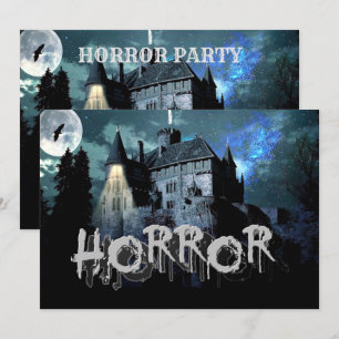 Invitation Halloween Horreur hantée Maison effroi Bleu nuit