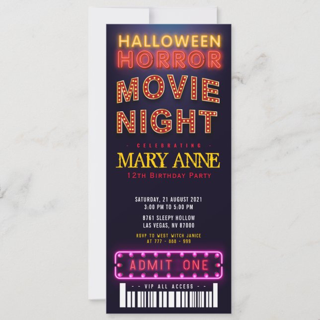 Invitation Halloween Horror Movie Party Billets Pass Annivers (Devant)