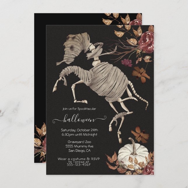 Invitation Halloween Horse Floral Dark & Moody (Devant / Derrière)
