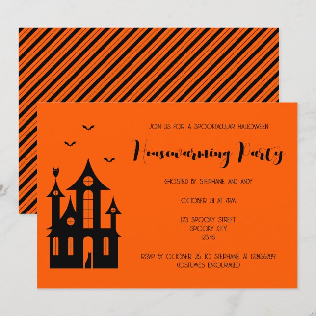Invitation Halloween House Party Haunted House Noir I (Devant / Derrière)