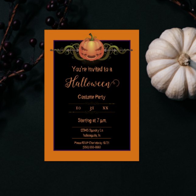 Invitation Halloween Jack-o-lanterne effrayant | Orange (Orange Scary Jack-o-Lantern Halloween Party Invite)