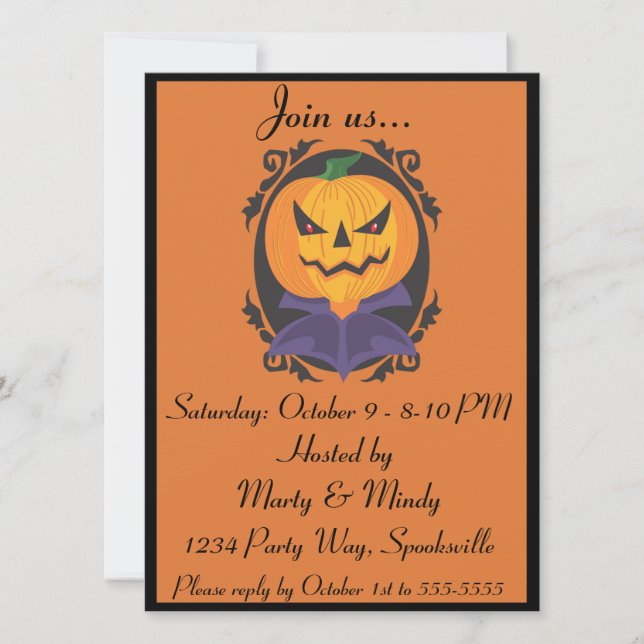 Invitation Halloween Jack-o-lanterne Tête Portrait (Devant)
