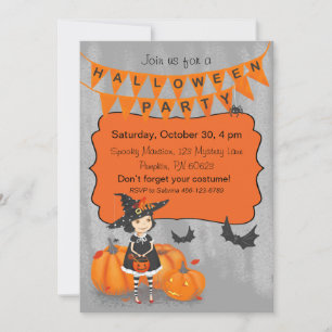 Invitation Halloween jolie petite sorcière