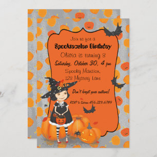 Invitation Halloween jolie petite sorcière
