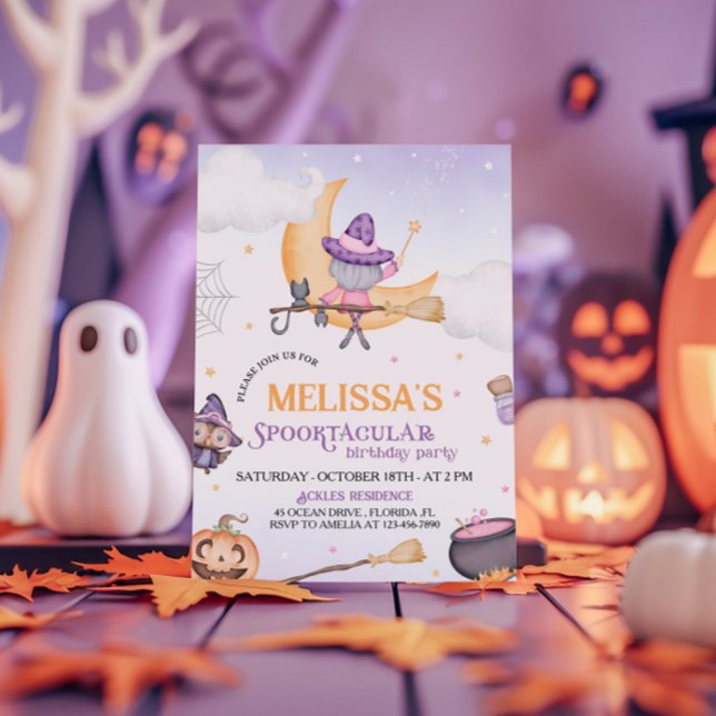 Invitation Halloween jolie sorcière Anniversaire fête Spookta (Créateur téléchargé)