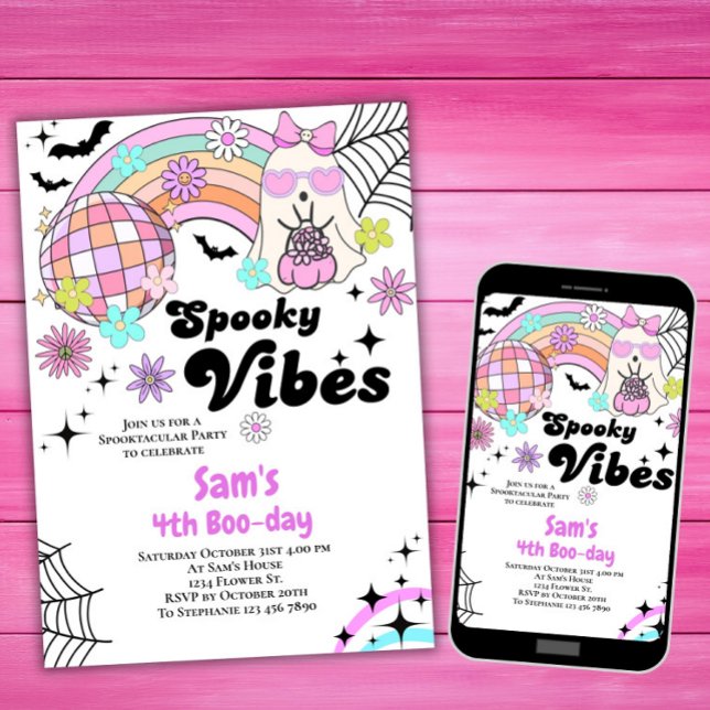 Invitation Halloween Kid Cute Retro Ghost Annivers (Créateur téléchargé)