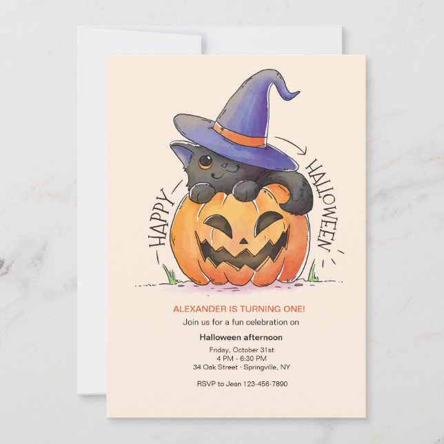 Invitation Halloween Kitty (Devant)