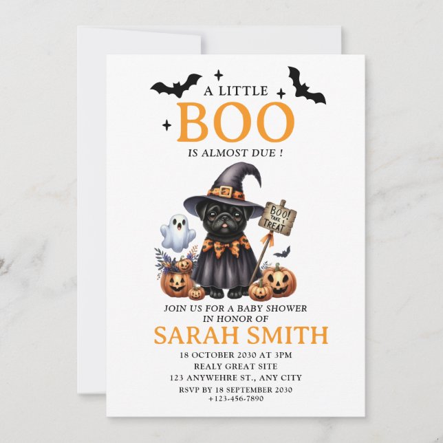 Invitation Halloween Le Petit Chien Boo est presque dû Baby s (Devant)
