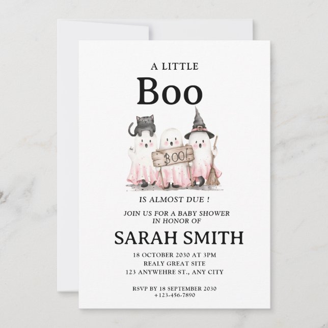 Invitation Halloween Little Boo est presque due Baby shower I (Devant)