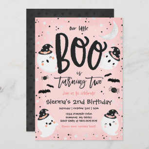 Invitation Halloween Little Boo Pink Ghost 2e fête d'annivers