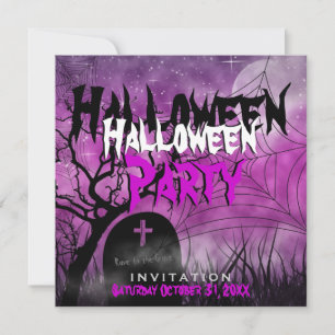 Invitation Halloween Lune+Toile d'araignée Rose+No