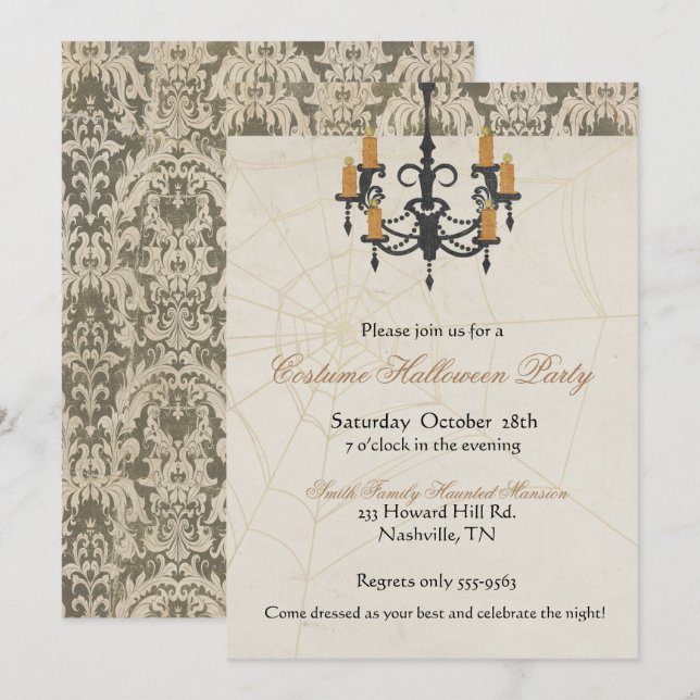 Invitation Halloween Lustre Squelettique (Devant / Derrière)