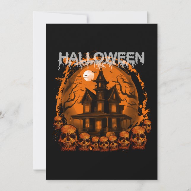 INVITATION HALLOWEEN MAISON HANTÉE ÉPRAVANTABLE CRÂNES (Devant)
