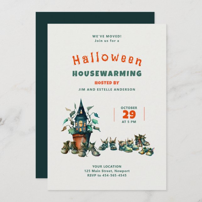 Invitation Halloween Maison Réchauffer Nous Avons Déplacé Des (Devant / Derrière)