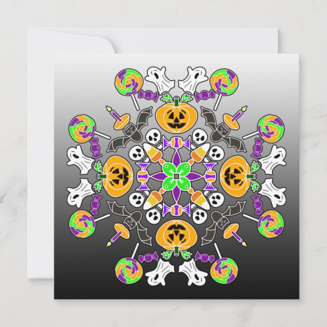 Invitation Halloween Mandala Fantômes, Citrouilles, chauves-s (Devant)