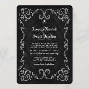 Invitation Halloween Mariage Noir NOMS gothiques SUR LE DOS