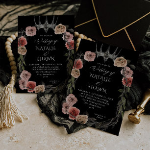 Invitation Halloween Mariage rose et noir - B