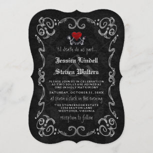 Invitation Halloween Mariage "TIL DEATH" Skeletons & Heart