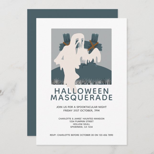 Invitation Halloween Masquerade Ghost et Grave Personnalisé (Devant / Derrière)