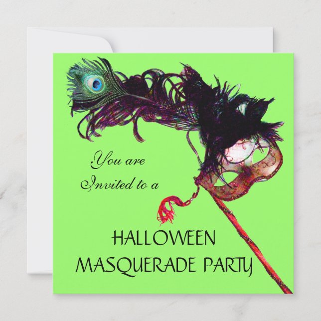Invitation HALLOWEEN MASQUERADE PARTY, Black Gold Green (Devant)