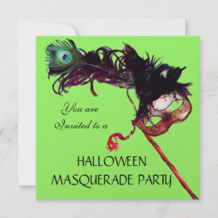 Invitation HALLOWEEN MASQUERADE PARTY, Black Gold Green