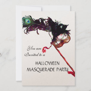 Invitation HALLOWEEN MASQUERADE PARTY, champagne métallique