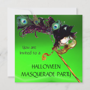 Invitation HALLOWEEN MASQUERADE PARTY Vert jaune noir bleu