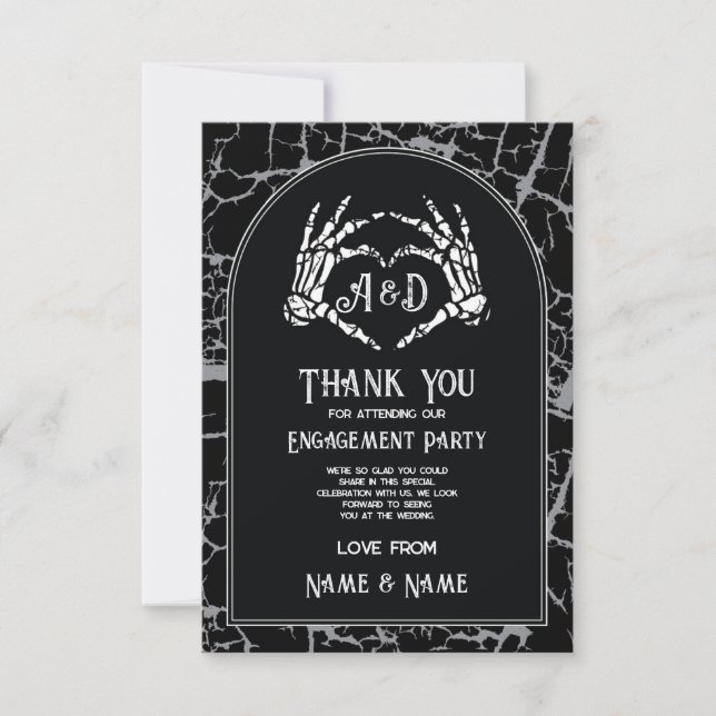 Invitation Halloween Merci Mariage Skeleton Hearts Mains (Devant)