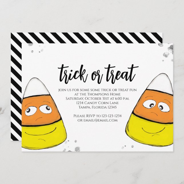 Invitation Halloween mignon bonbon Corn Trac Ou Treat Script (Devant / Derrière)