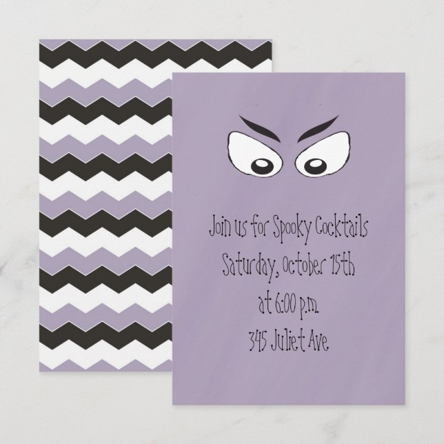 Invitation Halloween Mignon Effrayant Yeux Effrayants Chevron (Devant / Derrière)