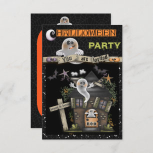 Invitation Halloween - Mignonne Maison fantôme Hantée (2)