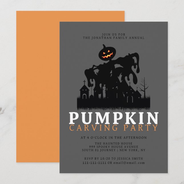 Invitation Halloween minimaliste Citrouille Éffrayant Carving (Devant / Derrière)
