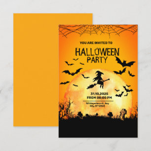 Invitation Halloween minimaliste noir et orange
